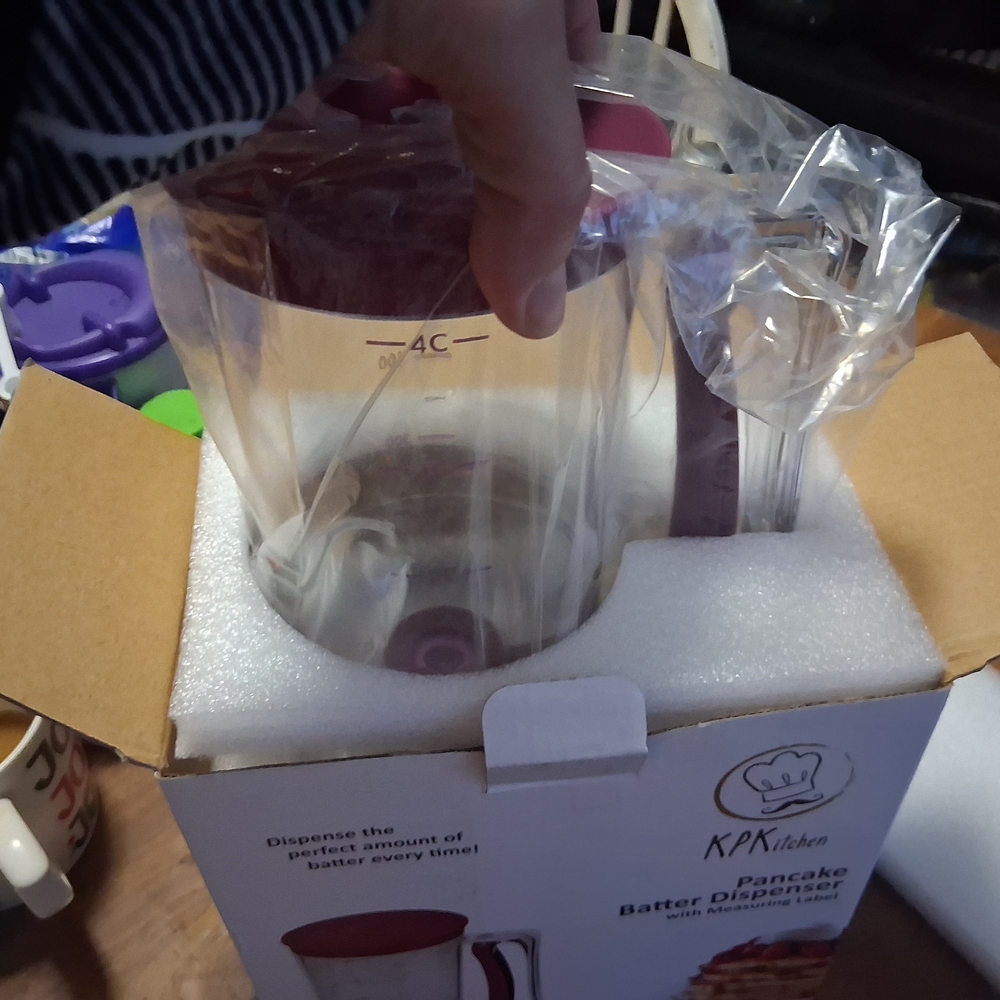 Red Pancake Batter Dispenser with Measuring Label - Picture 4 of 5